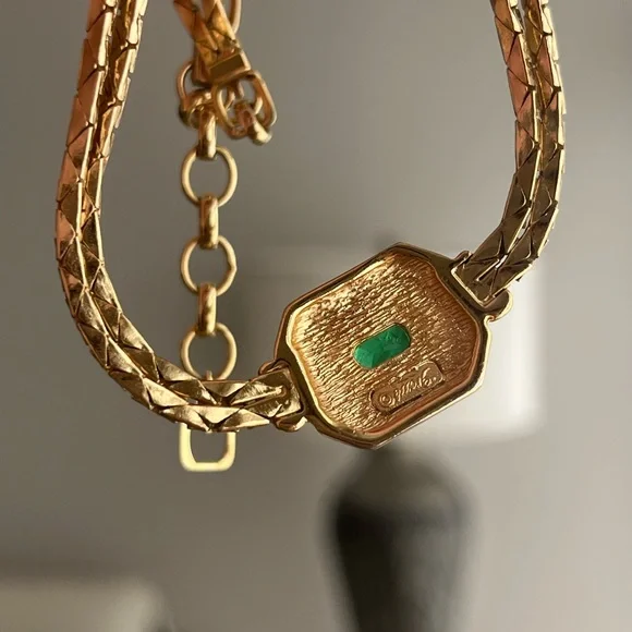 Vintage Grossé (Dior) Green Swirly Poured Glass Double Layer Gold Chain Necklace - Picture 8 of 8